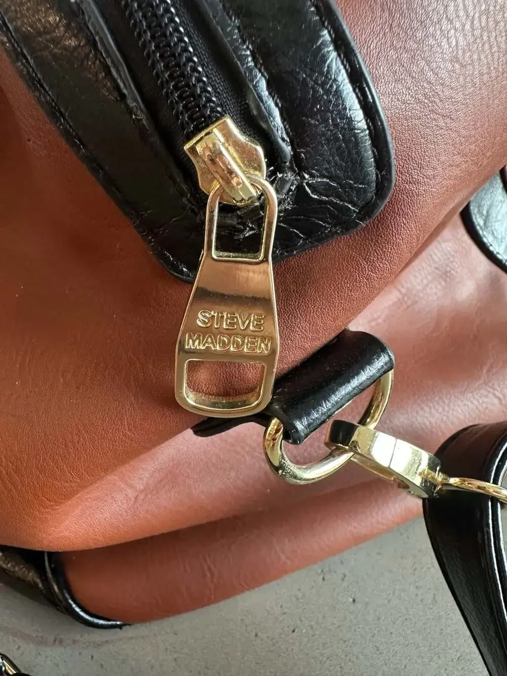 Steve Madden Two-Tone Brown and Black Faux Leather Weekender Duffel Bag